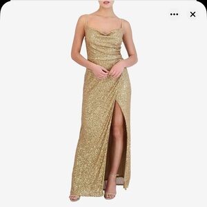 NEW Laundry by Shelli Segal Prom Dress STUNNING Gold Sequin Gown Size 2